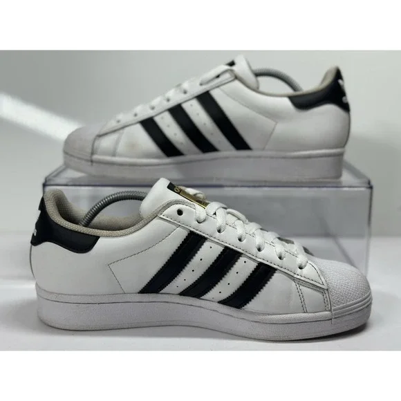 Men's Adidas Superstar Cloud White/Black Leather Sneakers Size 7 Pre-owned - Picture 2 of 8